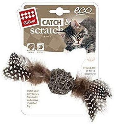 

GiGwi Eco Line Catch & Scratch Cat Toy Rattle (Feather/Rattan) Brown Wooden Plush Toy For Cat