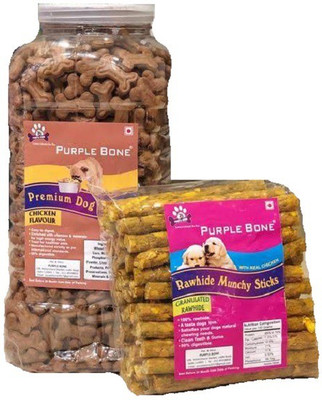 

Purple Bone Dog Biscuit 900gm And Munchy Stick Chicken Flavor 450gm Combo pack Chicken Dog Treat(1.35 g)