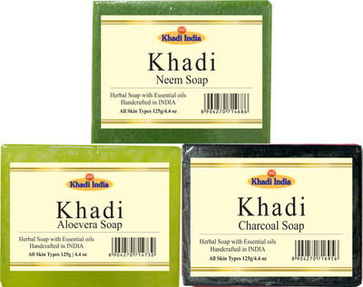 

Khadi Charcoal Soap Neem Soap Aloevera Soap(125 g, Pack of 3)