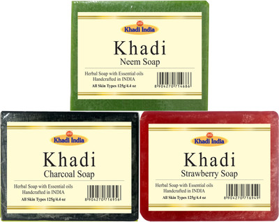 

Khadi Charcoal Soap neem Soap Strawberry Soap(125 g, Pack of 3)