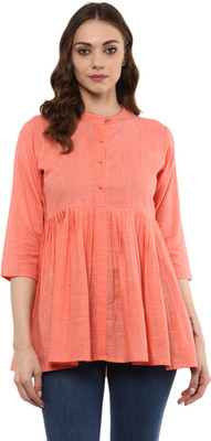 Idalia Formal 3/4 Sleeve Solid Women Orange Top
