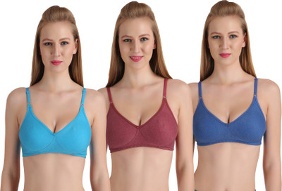 Embibo Women T-Shirt Lightly Padded Bra(Light Blue, Blue, Maroon)