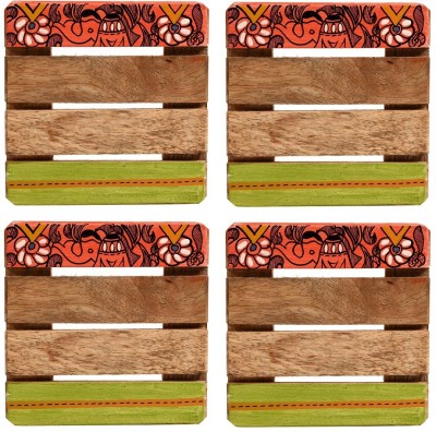 AAKRITI ART CREATIONS Square Wood Coaster Set(Pack of 4)