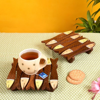 AAKRITI ART CREATIONS Square Wood Coaster Set(Pack of 2)