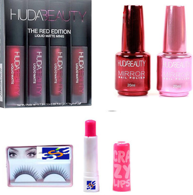 

SSG EYELASHES,MULTI COLOUR NAILPOILSH, red edation, Lip Balm Strawberry (10 g) set of 8(Set of 8)