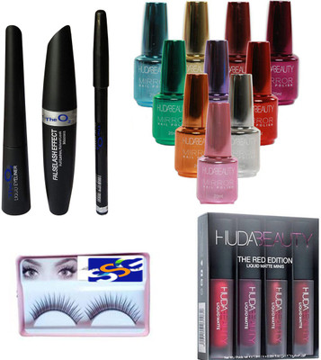 

SSG EYELASHES ,FALSELASHEFFECT 3 IN 1 EYELINER,MULTI COLOUR NAILPOILSH red edation set of 18(Set of 18)