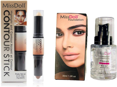 

Miss Doll Face Foundation Primer and Contour Stick (Beige) 1Concealer,1 Primer - 30 ml(Primer White, Concealer Beige)