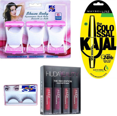 

SSG EYELASHES,THE COLOSSAL KAJAL,red edation, Body Shave for women set of 12(Set of 4)