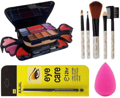 

Prakritee ADS 3746 Makeup Kit+5pc Makeup Brush+1pc Puff Blender+1pc Eye Care Kajal(Set of 4)
