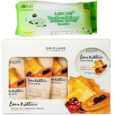 

Oriflame Sweden Love Nature Facial Kit Tropical Fruits (Set of 4) With lliboni refreshing facial wipes(Set of 2)