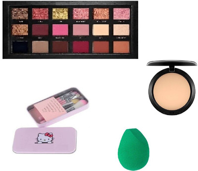 

CHABARWAL Make Up Brush Set Of 7 & Rose Gold Eyeshadow & Blender Puff Sponge & Compact of High Quality(Set of 4)
