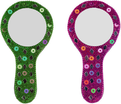

Majik Mirror With Handle Compact Mirror For Personal Makeup Vanity Travel Use Set Of 2 Pcs Multicolor