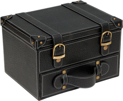 BORSE 2 Compartments Leatherette Stationary Box(Black)