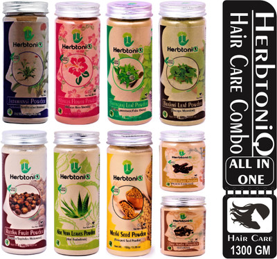 

HerbtoniQ Combo Of 9 100% Natural Jatamansi, Hibiscus, Bhringraj, Brahmi, Soapnut, Aloevera, Fenugreek, Shikakai, Amla Powder For Hair Care(1300 g)