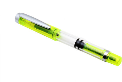 Ledos Demonstrator Safari Piston Fine Nib With Chrome Trims. - Red Fountain Pen(Ink Color - Piston Filling)