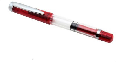 Ledos Demonstrator Piston Fine Nib With Chrome Trims. - Red Fountain Pen(Ink Color - Piston Filling)