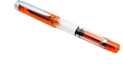 Ledos Demonstrator Safari Piston Fine Nib With Chrome Trims. - Orange Fountain Pen(Piston Filling)