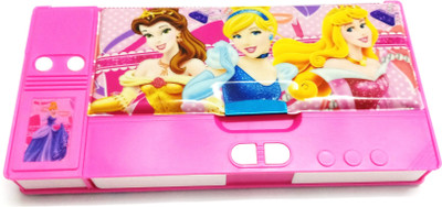 Gift Collection 2 Way Magnetic Lock With Push Button to open Sharpener - Pink Cartoon Print Art Plastic Pencil Box(Set of 1, Pink)