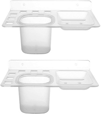 Epraiser ABS Unbreakable EZ-145 Single Soap Dish with Tumbler for Toiletries (Pack of 2)(Clear, White)