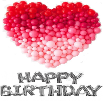 TRISHRA Solid Happy Birthday Letter Foil Balloons(13 Letters,Silver) + Metallic Balloons( White, Red and Pink) | Birthday Party Supplies (Pack of 250) Balloon(Pink, Red, 