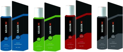 KILLER Ocean, Wave, Storm and Marine Liquid Deodorant 150ML Each (Pack of 4) Deodorant Spray  -  For Men & Women(600 ml, Pack of 4)
