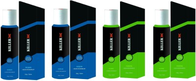 KILLER 2 Ocean and 2 Marine Liquid Deodorant 150ML Each (Pack of 4) Deodorant Spray  -  For Men & Women(600 ml, Pack of 4)