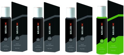KILLER 3 Wave and 1 Marine Liquid Deodorant 150ML Each (Pack of 4) Deodorant Spray  -  For Men & Women(600 ml, Pack of 4)