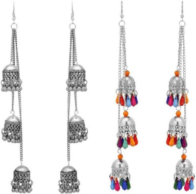 Oxidized Heaven Oxidized Heaven Combo of 2 Designer Afghani Kashmiri Tribal Oxidized Dangle Long Earrings for Women and Girls Metal Dangle Earring, Jhumki Earring Metal Jhumki Earring