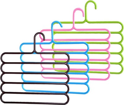 LooMantha 5 Layer Multipurpose Hanger for Shirts, Wardrobe, Ties, Cupboard Organizer pack of 5 Plastic Trousers Pack of 4 Hangers For  Trousers(Multicolor)