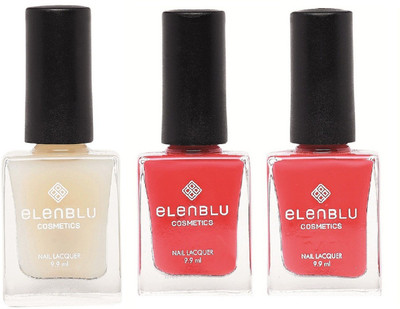 

Elenblu White Water Top - Top Coats Nail Polish & Set of 2 - Big Apple Red & Valentine Red (9.9ml Each) Pastels Nail Polish(Pack of 3)