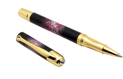Ledos Exclusive Designer Metal Body Golden Trims With White Crystal Jewel - Purple Roller Ball Pen(Blue)