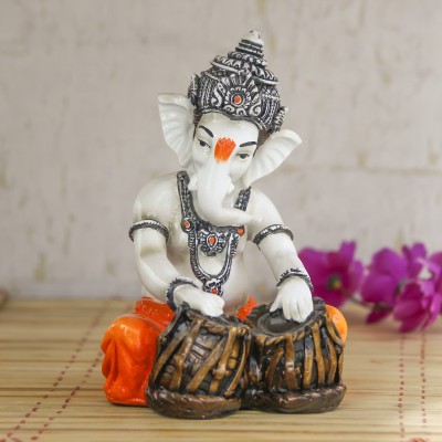 eCraftIndia Lord Ganesha playing Tabla Decorative Showpiece  -  18 cm(Polyresin, Brown)