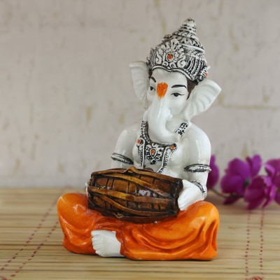 eCraftIndia Lord Ganesha playing Dholak Decorative Showpiece  -  18 cm(Polyresin, Brown)