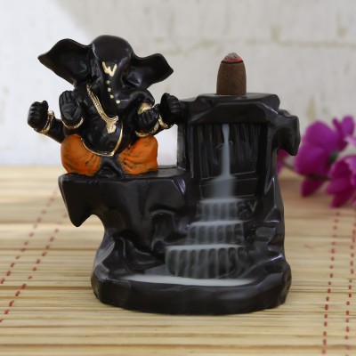 eCraftIndia Lord Orange Ganesha Smoke Backflow Cone Incense Holder Decorative Showpiece  -  13 cm(Polyresin, Black)