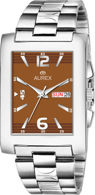 Aurex Elegant Brown Dial Square Shaped Day & Date Functioning Stainless Steel Bracelet Premium Watch for Men/Boys Analog Watch  - For Men