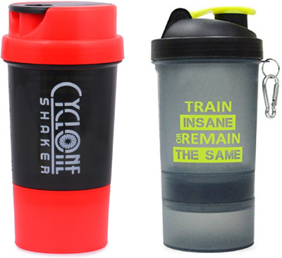 ALLIEDSALESINDIA CYCLONE & TRAIN INSANE COMBO-01 700 ml Shaker(Pack of 2, Red, Green, Black, Plastic)