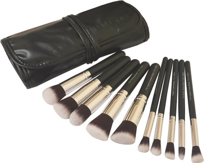 

Puna Store 10 Piece Makeup Brush Set with Storage Pouch - Black/Silver(Pack of 10)