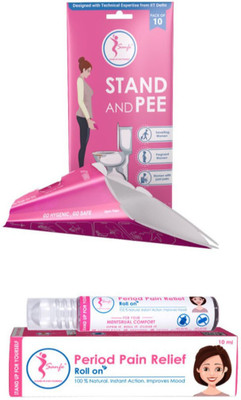 

Sanfe Hygiene and Pain Relief Kit - Stand and Pee for women (Pack of 10) + Period Pain Relief Roll On 10 ML (Pack of 1 )(Set of 2)