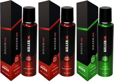 

Killer STORM, STORM ,MARINE Deodorant Spray - For Men (450 ml, Pack of 3) Body Spray - For Men & Women (450 ml, Pack of 3) Body Spray - For Men & Women(150 ml, Pack of 3)