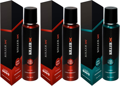 

Killer STORM, STORM ,OCEAN Deodorant Spray - For Men (450 ml, Pack of 3) Body Spray - For Men & Women (450 ml, Pack of 3) Body Spray - For Men & Women(150 ml, Pack of 3)