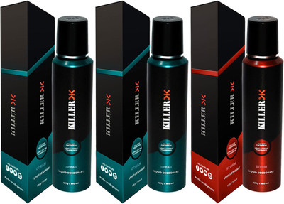 

Killer OCEAN, OCEAN ,STORM Deodorant Spray - For Men (450 ml, Pack of 3) Body Spray - For Men & Women (450 ml, Pack of 3) Body Spray - For Men & Women(150 ml, Pack of 3)