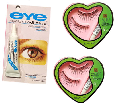 Shopeleven False eyelash [pack of 2 + 1 Glue ] waterproof & Reusable (Pack of 3)