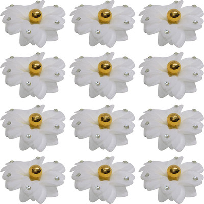 

MORGES Flower Brooch accessories For Kids Girls and women, Set of 12, Pack Of 1 Hair Clip(White)