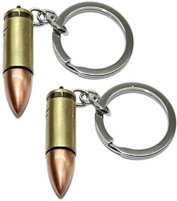 MGP FASHION Unique Combo Of Two Copper Golden Brown Small Bullet Goli Shape Metal Cross Fire Round Head Party Gift Girl Boy Men Women Keyring Key Chain