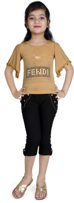 SCFASHION Girls Casual Top Capri(GOLD)