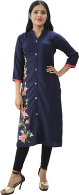 Hautemoda Women Solid Straight Kurta(Dark Blue)