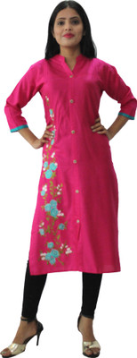 Hautemoda Women Solid Straight Kurta(Pink)