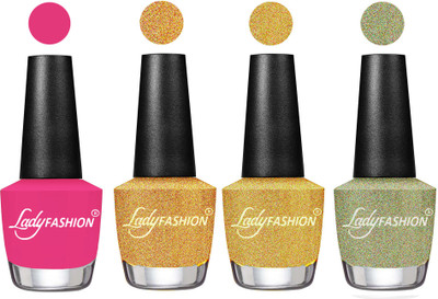 Lady Fashion UV Soak Off Nail Growth Gel Nail Polish Pink, Golden, Chrome, Aqua(Pack of 4)