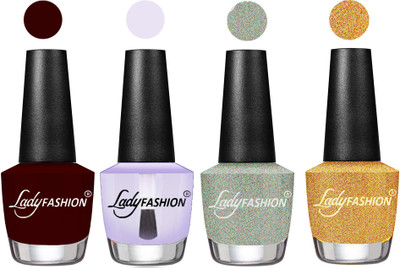 

Lady Fashion UV Soak Off Nail Growth Gel Nail Polish Maroon, Top Coat, Silver, Golden(Pack of 4)