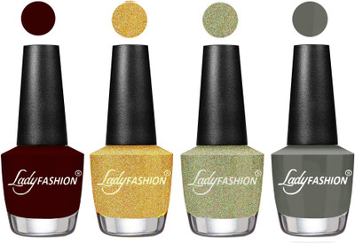 

Lady Fashion UV Soak Off Nail Growth Gel Nail Polish Maroon, Chrome, Aqua, Dark Grey(Pack of 4)